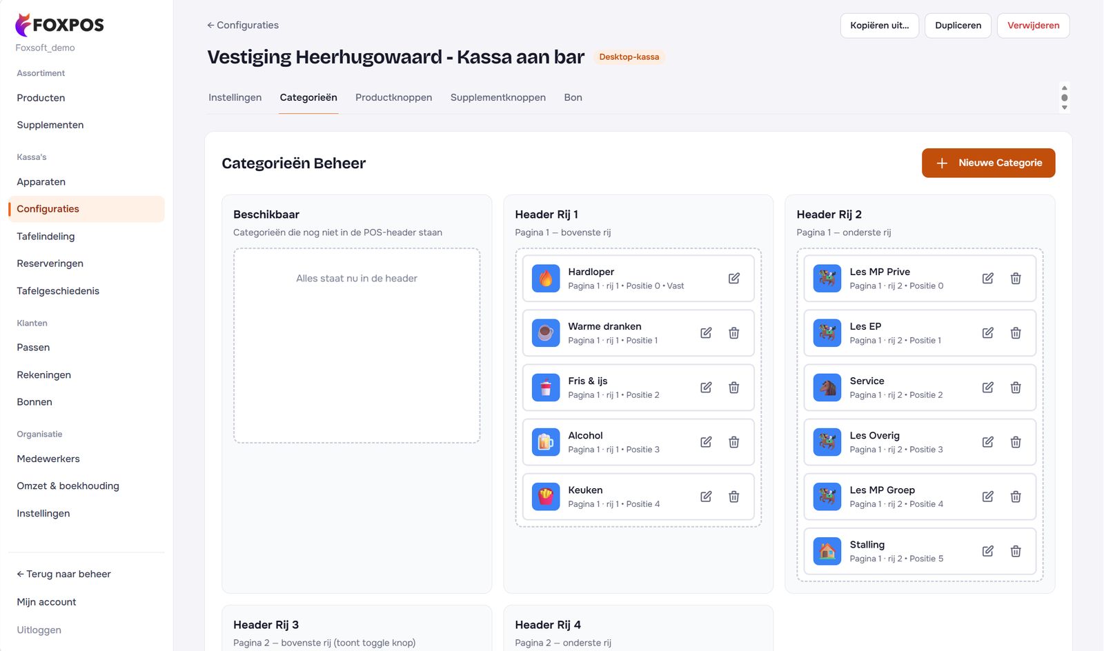 Het tabblad Categorieën van een configuratie