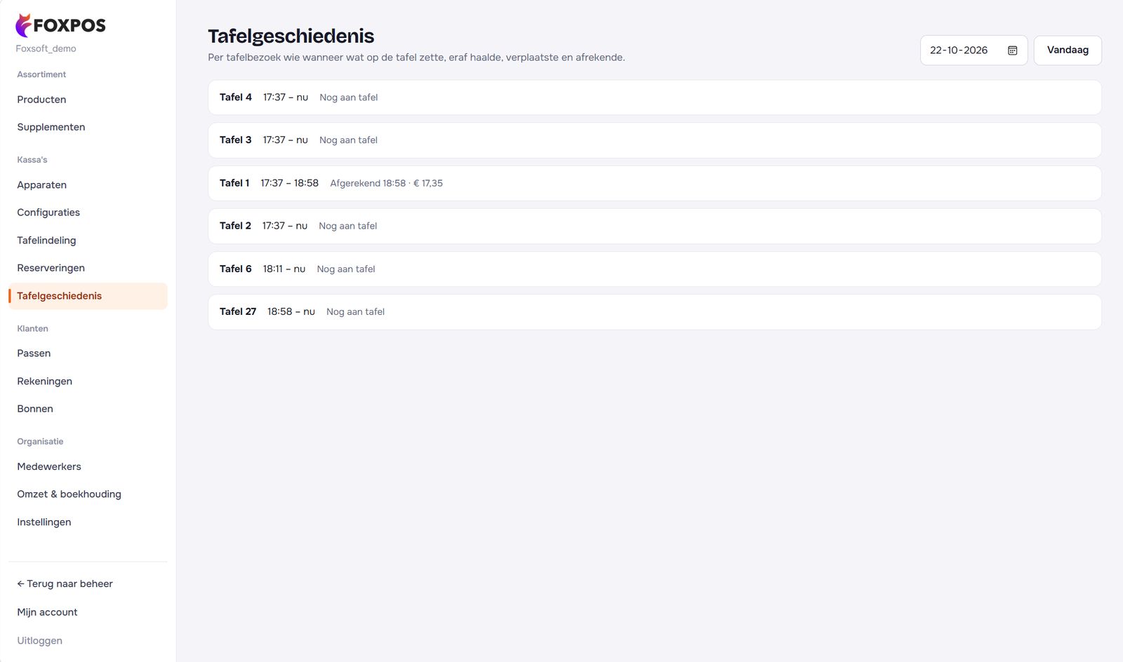 Tafelgeschiedenis in de backoffice